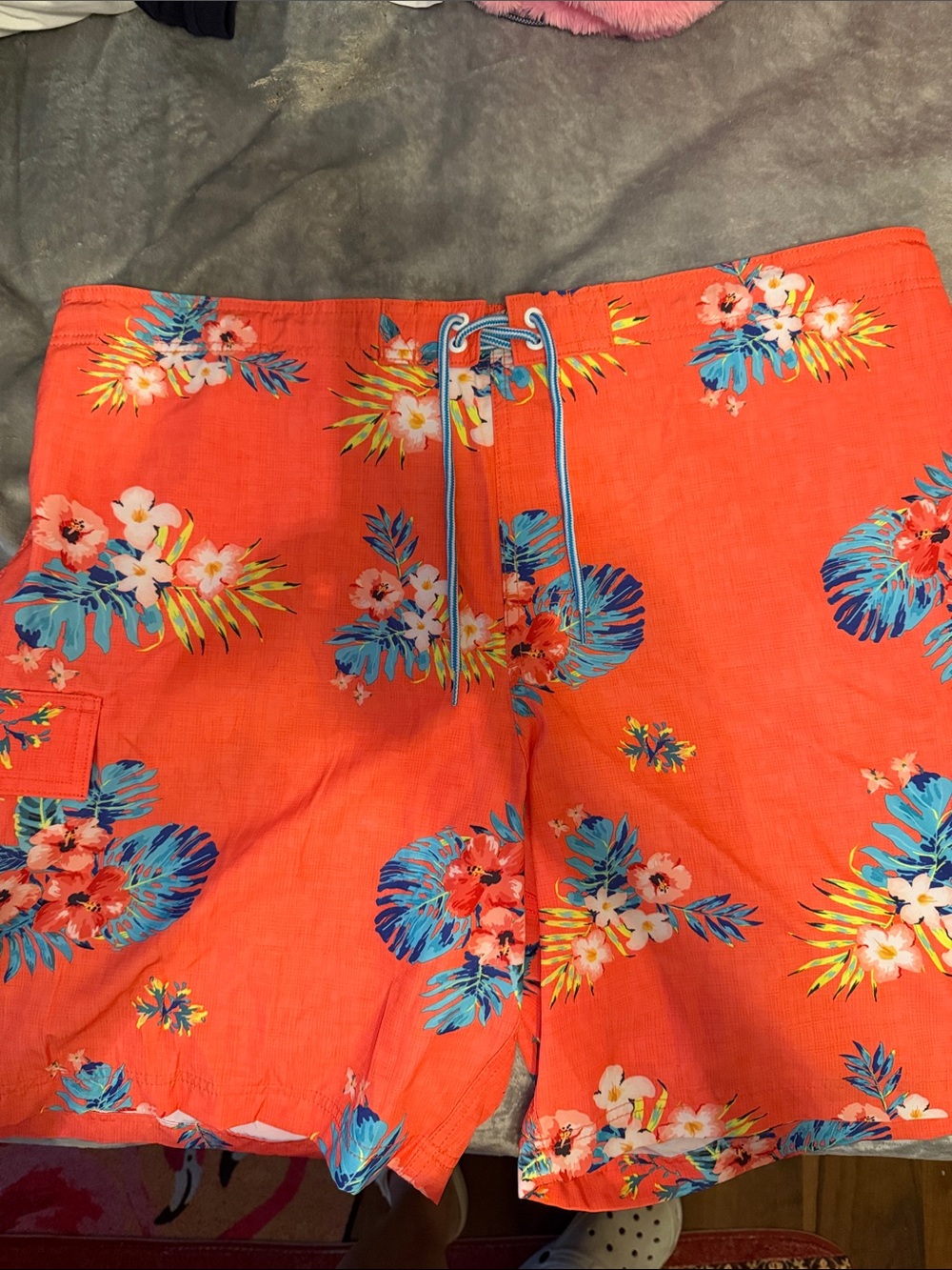 George Men's Coral Orange Floral Swim Board Shorts
